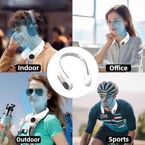 Namecute Portable Neck Fan, Personal Wearable Bladeless Fan for Outdoor Indoor, LED Display, 360° Cooling, 4-Speeds, 6000mAh USB Rechargeable, Birthday Gifts for Men Women Dad Mom (White) thumbnail 4