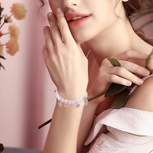 Cute Kitty Bracelet Stuff Crystal Bead Elastic Friendship Bracelets kawaii stuff bff bracelets for Women Girls Best Friend Sister Crystal Bead Cat Jewelry Gift for Birthday Christmas (Kawaii Stuff-C) thumbnail 4