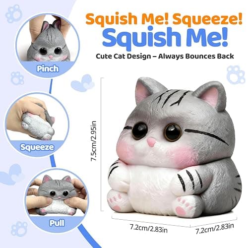 Reenovan Cat Squishy Toy, Soft TPR Stress Relief Sensory Squeeze Toys, Cute Kawaii Desk Toy, Birthday Gift and Party Favor for Kids and Adults thumbnail 2