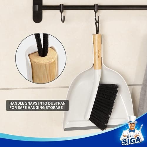 MR.SIGA Dustpan and Brush Set, Portable Cleaning Brush and Dustpan Combo with Bamboo Handle, White, 1 Set thumbnail 6