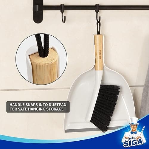 MR.SIGA Dustpan and Brush Set, Portable Cleaning Brush and Dustpan Combo with Bamboo Handle, White, 1 Set - White thumbnail 6