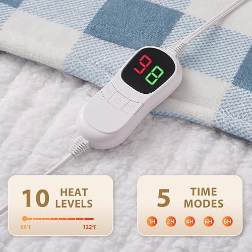 Homemate Electric Blanket Heated Throw - 50“x60“ Ultra Soft Cozy Flannel Heating Blanket with 10 Fast Heat Levels 8 Hours Auto Off Over-Heated Protection ETL Certification Keep Warm in Home Office thumbnail 5