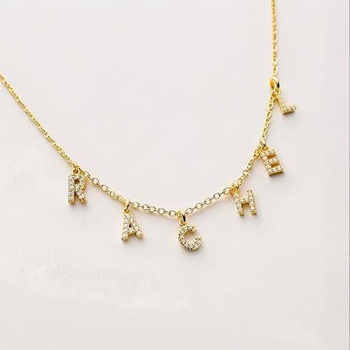 Crystal Spaced Letter Necklace, Initial Charm Necklace, CZ Diamond Alphabet Necklace, Zirconia Letter Charm Necklace, Sparkly Name Jewellery, Custom Dangle Initial Necklace, Drop Letter Necklace thumbnail 9