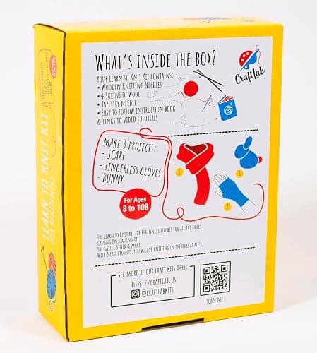 CraftLab Knitting Kit for Beginners, Kids Adults Seniors Includes All Knitting Supplies: Wool Yarn, Knitting Needles, Yarn Needle and Instructions – Fantastic DIY Gift Learn to Knit Arts & Crafts Kit thumbnail 3