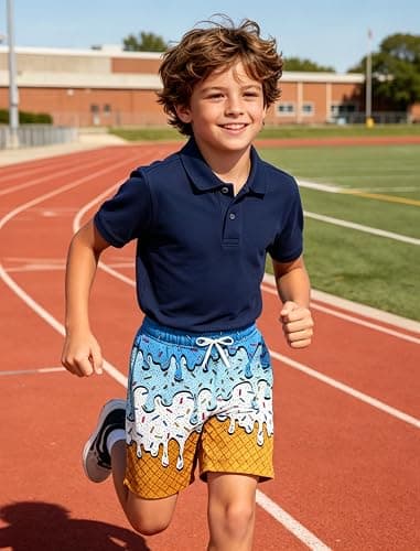 Cozople Boys Athletic Shorts Ice Cream Drip Mesh Breathable for 5-14 Years | boys ice cream basketball shorts, kids baseball drip shorts, 4-way stretch quick dry for all sports, pockets design thumbnail 2