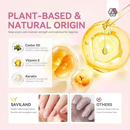 Saviland Acrylic Nail Kit for Beginners: Keratin Acrylic Powder Castor Oil Vitamin E Gel Nail Polish Primer 180W Nail Lamp Nail Drill Full Tools Everything Home Starters thumbnail 3