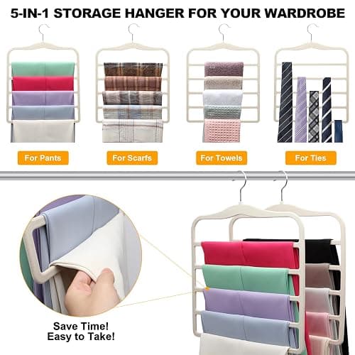 Closet Organizers and Storage,5 Pack Velvet Pants-Hangers-Space-Saving,Non Silp 5 Tier Organization-and-Storage Clothes-Hanger for College-Dorm-Room-Essentials,Closet-Organizer for Jeans Scarf Hanger thumbnail 4