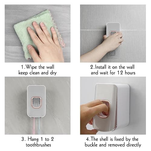 2 Slot Toothbrush Holder and Toothpaste Dispenser Wall Mounted, Automatic Toothpaste Squeezer, 2 in 1 Tooth Brush Toothpaste Organizer for Shower (Light Grey) - Light Grey - 1 thumbnail 5