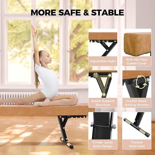 FINCOME Balance Beam Adjustable 8ft, High and Lower Floor Beam Gymnastics Equipment for Kids Children, Gymnastics Beam with Legs for Home, Professional Training, Gymnastic Club Use thumbnail 3
