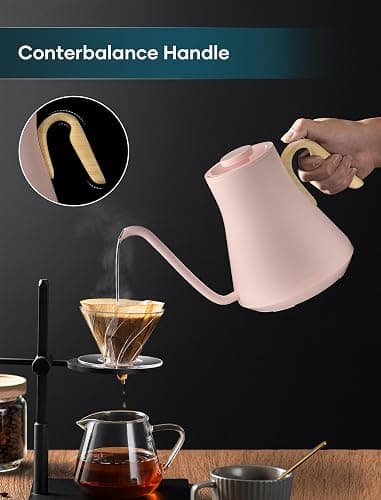 INTASTING Electric Kettle, Gooseneck Electric Kettle, ±1℉ Precise Temperature Control, Stainless Steel Interior, Quick Heating for Pour Over Coffee, Tea & Boiling Water, 0.9L (Pink) thumbnail 2