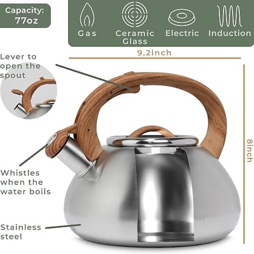 WALDWERK Tea Kettle Stovetop (2.4 Quart) - Teapot for Stovetop - also for Induction and Gas Stoves - Stainless Steel Tea Kettle - Whistling Tea Kettle for Stove Top thumbnail 2