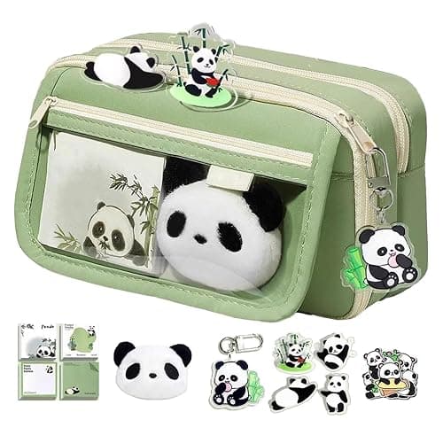 Large Capacity Panda Pencil Case, Multi-layer Cute Pencil Case for Girls, Zipper Pen Pouch Holder with Panda Keychain Brooch Notepad, Ka-waii Pencil Case, for Markers Erasers & Stationery Supplies - Image 1