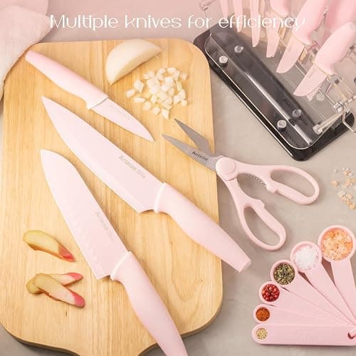 Astercook Kitchen Knife Set with Block and Sharpener 22 Piece German High Carbon Stainless Steel Knives Sharp Blade Dishwasher Safe Knife Set with Anti-slip Ergonomic Handle, Crystal Pink thumbnail 2
