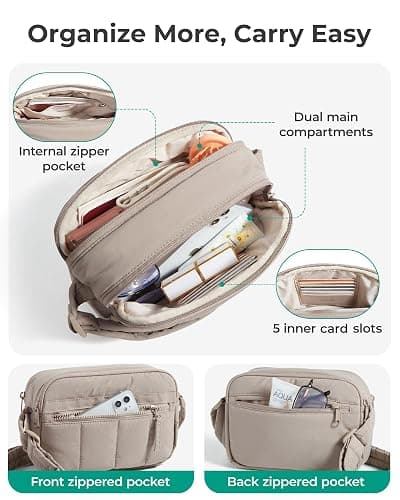 BAGSMART Cross Body Purse, Mini Crossbody Bags for Women Travel Purse, Puffy Shoulder Handbag Wallet with RFID Blocking Slots, Brown-small thumbnail 5