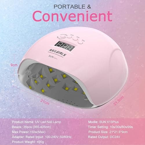 UV LED Nail Lamp,NAILGIRLS Gel Nail Lamp Professional 150W Gel Polish Nail Dryer Curing Lamps with 4 Timer Presets, Auto Sensor, Detachable Base, Nail Art Tools for Fingernail thumbnail 2