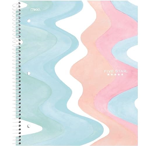Five Star Spiral Notebook + Study App, 1 Subject, Wide Ruled, 8" x 10-1/2", 80 Sheets, Fights Ink Bleed, Water Resistant Cover, Pastel Waves (930060F) thumbnail 9