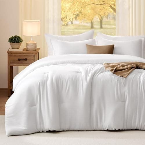 Quataly Queen Comforter Sets White,3PCS Soft Lightweight Breathable Bedding Comforter Sets for All Season, Queen Size(90''×90'' Comforter & 2 Pillowcases) - Image 1
