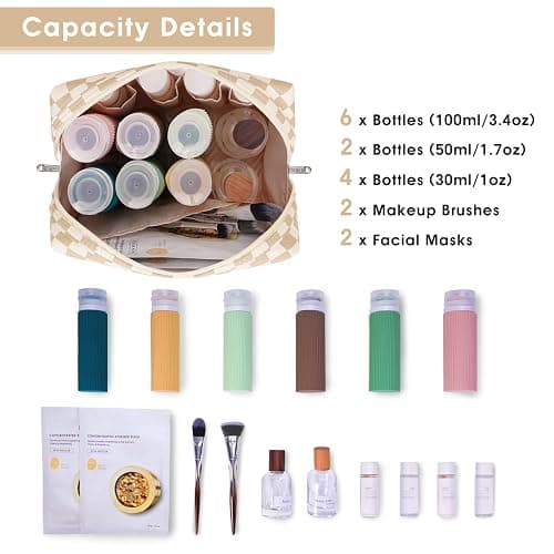 Narwey Checkered Makeup Bag Travel Cosmetic Bag Organizer Toiletry Bag Make Up Bags with Compartments for Women Girls (Large, Light Checkerboard) thumbnail 3