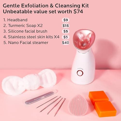 Colorfarm Facial Steamer Skin Care Kit: Face Steamer Home Spa Deep Cleaning Unclogs Pores Blackheads with 4 Skin Care Tools - Relaxing Self Care Gifts for Women (Gentle Exfoliation & Cleansing Kit) thumbnail 4