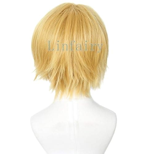 Linfairy Short Blonde Cosplay Wig Halloween Costume Cat Wig for Men thumbnail 8