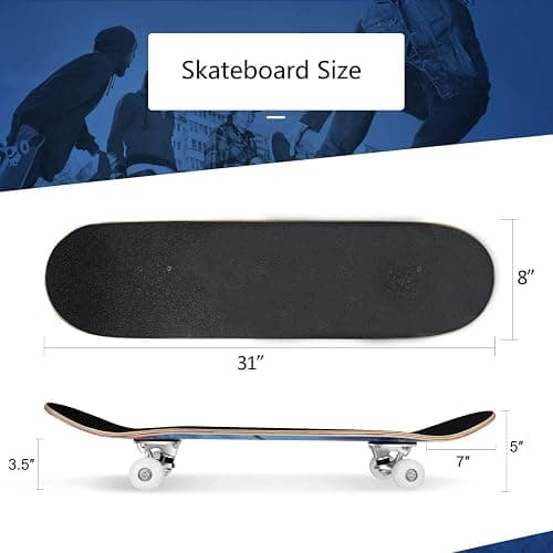 CLYCTIP Complete Skateboards- Standard for Beginners Kids Boys Girls Teenager- 31''x 8''Canadian Maple Cruiser Pro Skate Board thumbnail 7