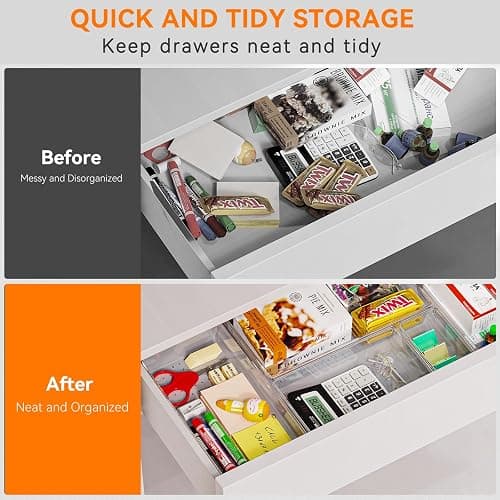 6 Pack Large Clear Plastic Drawer Organizer Trays, Acrylic Kitchen Drawer Organization and Storage Dividers, Non-Slip Storage Bins for Makeup, Kitchen Utensils, Bathroom, Jewelries and Office Desk - 6 Pack - Clear thumbnail 5