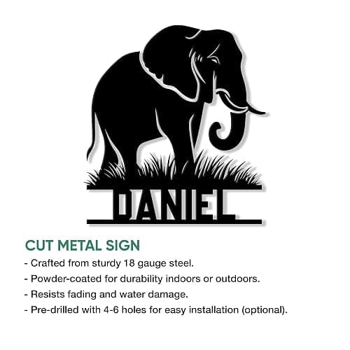 Custom Elephant Metal Sign – Personalized Name Wall Decor for Porch, Fence, Yard, Living Room, or Bedroom – Unique Gift for Mom, Dad, Kids, or Wildlife Lovers on Birthday or Family Celebration thumbnail 3