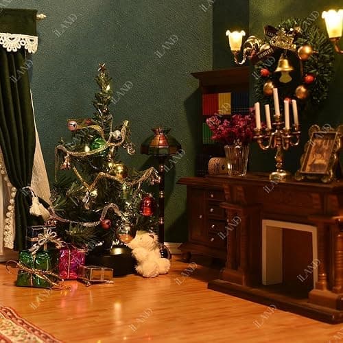 iLAND Dollhouse Accessories Mini Christmas Tree with Lights 6 inch Dollhouse Christmas Decorations Cute Xmas Tree Doll House Miniature Decor 1/12 Scale Accessories for Doll House Furniture Lovely Gift thumbnail 7