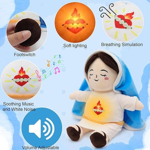 Yelakey Breathing Plush Virgin Mary Doll 15" Soothing Guardian Angel with Light & Sound, Baptism Plushie Toy Gifts for Kids for Christening Religious Easter thumbnail 4