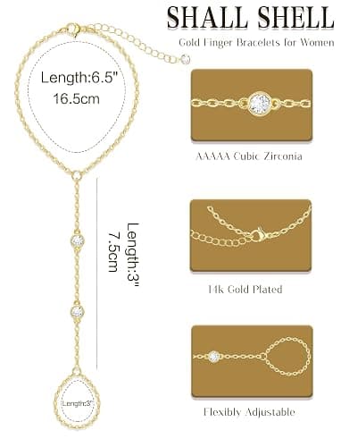 4 Pcs Gold Hand Chain Bracelets for Women, Dainty 14K Gold Plated Ring Bracelet Hand Chain, Stackable Beaded Cubic Zirconia Bracelet Stack Jewelry Gifts thumbnail 7