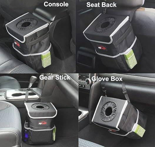 EPAuto Waterproof Car Trash Can with Lid and Storage Pockets, 2.5 Gallon, Black thumbnail 3