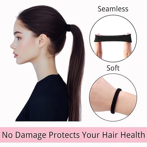 LuSeren 120PCS Black Hair Ties for Thick Hair – Seamless No Damage Elastic Ponytail Holders, Black Hair Band,Bulk Nylon Hair Elastics for Women thumbnail 4
