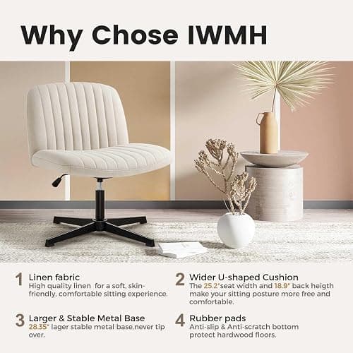 IWMH Armless Office Chair Desk Chair No Wheels,Ergonomic Criss Cross Legged Office Chairs with Fabric Padded,Height Adjustable Wide Seat Vanity Chairs for Home Office (Beige) thumbnail 8