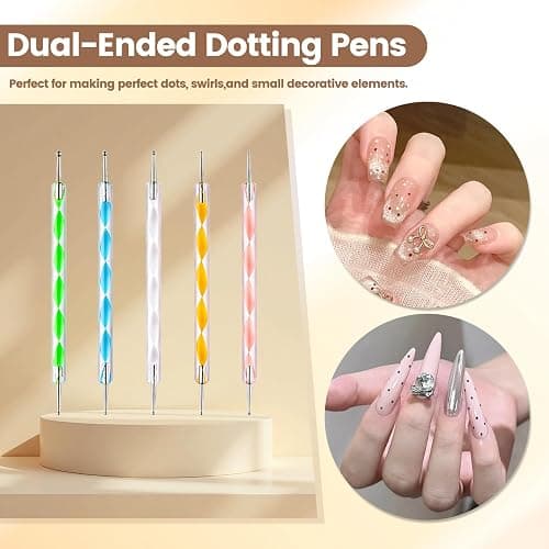 Nail Art Tools Set, 15 Nail Art Brushes 6 Nail Dotting Tool 3 Nail Stickers 2nail buffer 2 toe separator with Nail Stand Holder for Nail Tech & Beginners Nail Art Supplies Kit (Pink) thumbnail 5