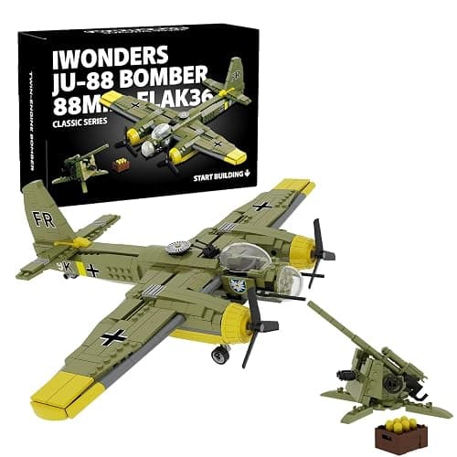 WW2 Military Plane Building Set Compatible with Lego Airplane JU-88 Bomber | WW II Army Aircraft Toys Germany Junker88 Fighter Jet and Flak 36 Building Block Sets History Enthusiasts Collectibles/Gift - Image 1