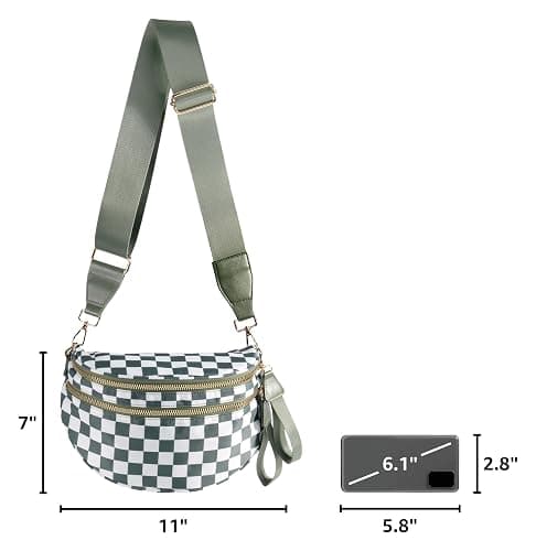 FEIBOON Spacious Checkered Nylon Crossbody Bag Bum Bag Handbags for Women | Checkered crossbody bag purses ,large crossbody bag mom bag diaper bag sling bag ,fanny packs wallet,Lightweight and spacious thumbnail 3