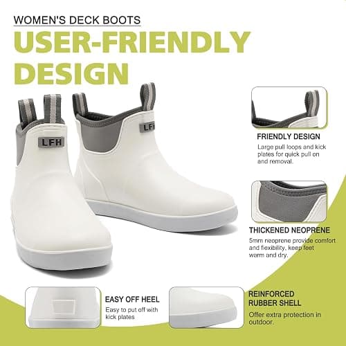 CKWLXQY Women's Deck Boots, Waterproof Ankle Rain Boots with Anti-Slip Traction, Rubber Garden & Fishing Boots for Boating, Camping, Farming & Outdoor Work thumbnail 5