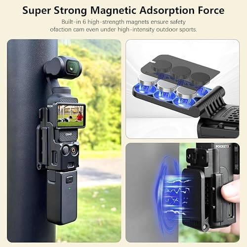 AMAZEAR Magnetic Mount Stand Compatible with DJI Osmo Pocket 3, Upgraded Pocket3 Accessories Adapter Clamp Magnet Suction Case Holder on Desktop, Vertical Surface, 180° Adjustable Handle, Black thumbnail 3