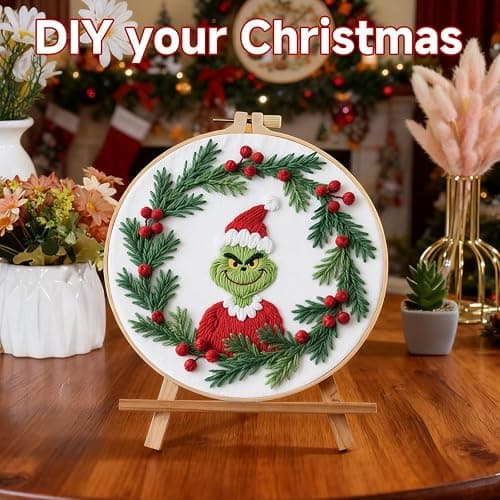 BBLYBD Christmas Embroidery Kit, 1 Set Cross Stitch Craft Kit for Beginners with Pre-Printed Embroidery Fabric, Hoop, Step-by-Step Instruction, Color Threads & Needles (Christmas-1 Set) thumbnail 5