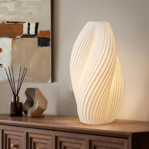 RONDURE Modern Ceramic Decorative Table Lamp Living Room Bedroom Bedside | Handcrafted Unique Warm Ambient Lighting Lamp, Accent White Translucent Ceramic shade, Fully Dimmable, Corded, Bulb Included - Image 1