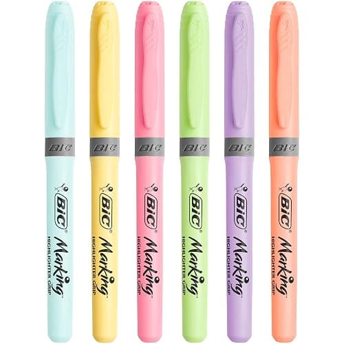 BIC Highlighters Grip Pastel Colours - Grip Highlighter Pens Multipack - Stationery Supplies Pack of 6 thumbnail 6