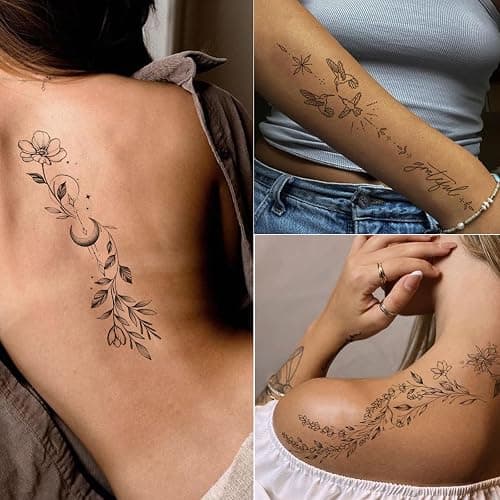 Tazimi Temporary Tattoos For Women Girls-24 Sheets Branch Flower Leaf Wild Plants Sketch Realistic Long-lasting Tattoo Stickers Waterproof Tattoo Sets for Arm Collarbone Leg Backbone Body Art thumbnail 2