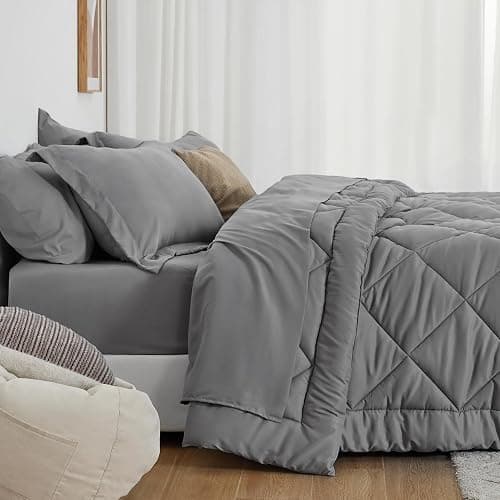 Love's cabin Queen Comforter Set Grey, 7 Pieces Queen Bed in a Bag, All Season Bedding Sets with 1 Comforter, 1 Flat Sheet, 1 Fitted Sheet, 2 Pillowcase and 2 Pillow Sham thumbnail 3