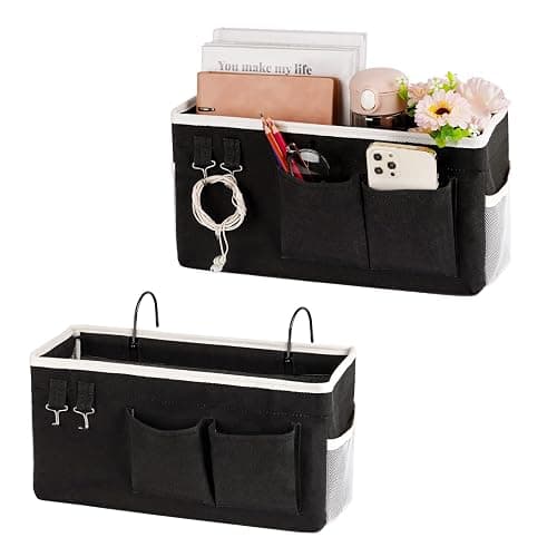 Ozzptuu Bedside Storage Caddy/Bedside Hanging Storage Bag for Headboards Bunk Beds Dorm Rooms Book Phone Magazine Holder (2PC Black) - Image 1