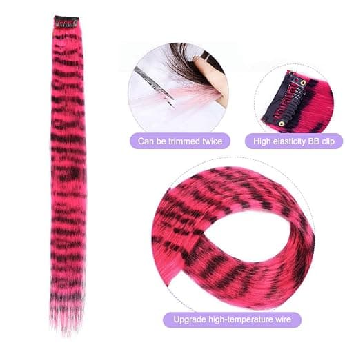 kudois 3Pcs Stripe Printed Wig Piece Colorful Long Straight Clip-in Hair Extensions for Daily Use Party Halloween thumbnail 3
