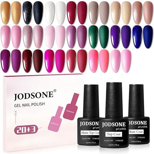 JODSONE 20 Glitter Color Gel Nail Polish Kit 3 Bottles of No Wipe Base Coat Glossy and Matte Top Coat Gel Polish Set High Shine Gorgeous - Image 1