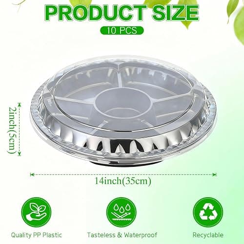 mwellewm 10 Pcs Round Plastic Appetizer Tray with Lid Divided Serving Tray, Disposable Food Storage Containers, Plastic Tray Storage, Kids Snack, Fruit Platter Vegetable Trays for Party and Buffet thumbnail 3