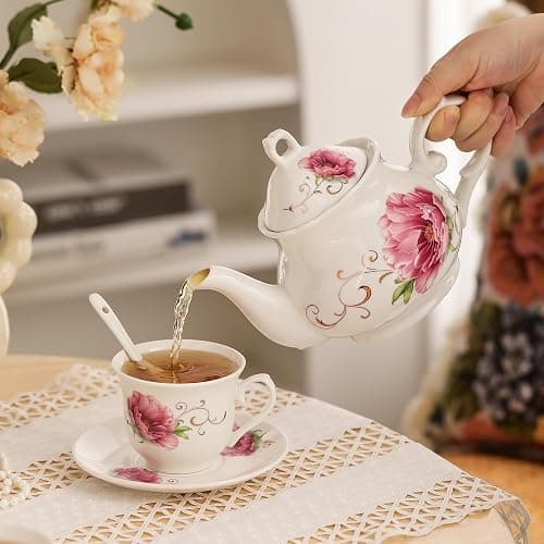 20-Pieces Tea Set For Adult with Golden Metal Rack,Porcelain Tea Sets For Women,Tea Gift Sets for Home&Party(015) thumbnail 8