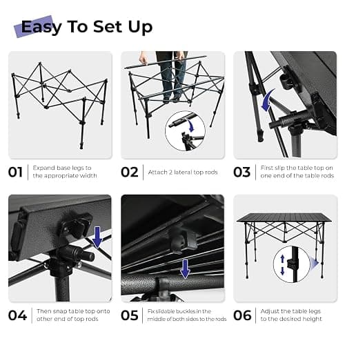 Byliable Camping Table Folding Portable Camp Aluminum Fold Up Lightweight Roll Up Table Adjustable Height with Carry Bag Indoor Outdoor for Camping, Picnic, Backyard, BBQ, Patio, Black thumbnail 8