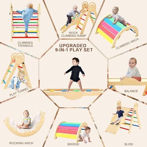 ElegantCrafts Pikler Triangle Set with Cushion, Montessori Climbing Set, Indoor Climb Toys, Indoor Playground Jungle Gyms, 9 Combinations Climbing Toy Set for Toddler, Baby, Kids 1-4 thumbnail 4